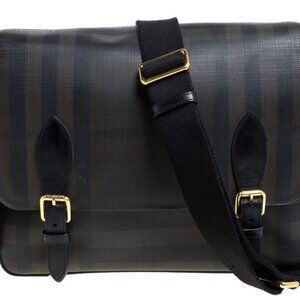Burberry Grey Smoked Check PVC and Leather Hendley Messenger Bag